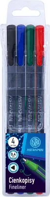 Zdjęcie produktu dla Cienkopisy trójkątne 0,4 mm 4 kolory Astra do pisania i rysowania