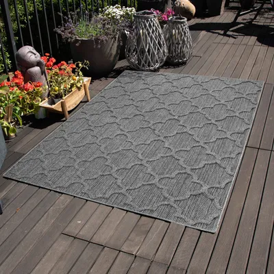 Produktbild von In & Outdoor Teppich Wetterfest Rauten Design für Küchen Balkon Terrasse Garten oder Wohnzimmer Teppich, Größe: 80 x 150 cm, Farbe: Grau-1