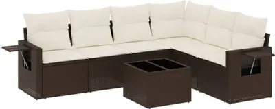 Produktbild von vidaXL 7-tlg. Garten-Sofagarnitur mit Kissen Braun Poly Rattan