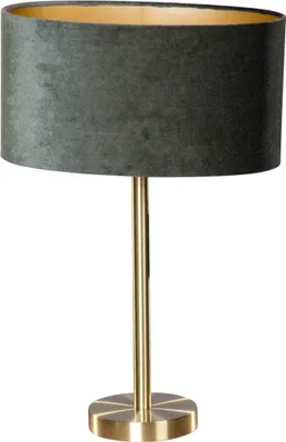 Produktbild von QAZQA - Modern Tischleuchte I Tischlampe I Lampe I Leuchte Messing mit ovalem Samtschirm Grün 35cm - Simplo I Wohnzimmer I Schlafzimmer - Stahl Länglich I Oval - LED geeignet E27