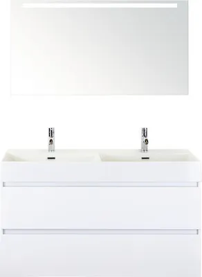 Produktbild von Doppelbadmöbel Sanox Maxx XL BxHxT 121 x 183 x 45,5 cm Frontfarbe weiß hochglanz mit Waschtisch Keramik weiß und Keramik