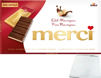 Produktbild von Merci Tafelschokolade Edel Marzipan (112g Packung) + usy Block