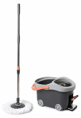 Productafbeelding van Relaxdays Wischset, 16 liter emmer en centrifuge, dweilwagen met pedaal, afmetingen: 29,5 x 30 x 50 cm, 2 microvezel dweilkoppen, grijs