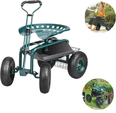 Obrázek produktu pro Zahradní vozík - Mobilní - Nosnost až 140 kg - Výška nastavitelná - Otočný o 360 stupňů - Robustní ocelová konstrukce
