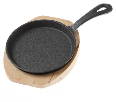 Produktbild von Minipfanne mit Stiel u. Holzuntersetzer - Gusspfanne - Gusseisen - D: 13cm - Servierpfanne
