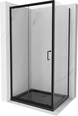 Produktbild von Mexen Apia kabina prysznicowa rozsuwana 90 x 80 cm, transparent, czarna + brodzik Flat, czarny - 840-090-080-70-00-4070B