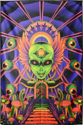 Produktbild von PSYWORK Schwarzlicht Stoffposter Neon "Alien Godness", 150x225cm