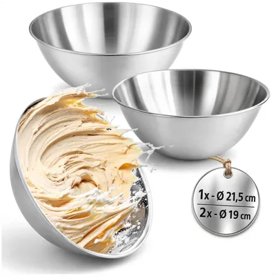 Produktbild von com-four® 3-teiliges Schüssel-Set aus Edelstahl, stapelbare Salatschalen