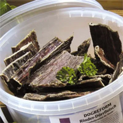 Produktbild von 1kg Schecker DOGREFORM Rinder-Dörrfleischstreifen - Dörrfleisch aus Rinderschlundfleisch