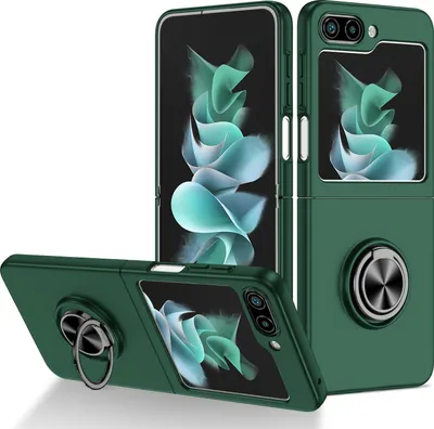 Produktbild von Galaxy Z Flip5 Hülle, Dünn Hart PC Schutzhülle mit Ringhalter Ständer für Samsung Galaxy Z Flip 5 Grün