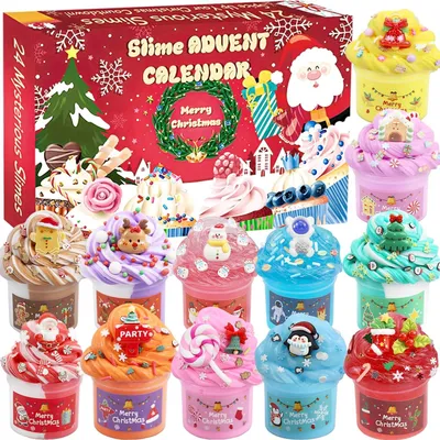 Produktbild von Adventskalender 2025 für Kinder,24-Tage-Countdown Slime Weihnachtskalender Kinder mit 12Schleimen und 12 Coolen Accessoires Weihnachten Überraschungen
