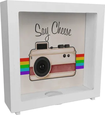 Produktbild von Say Cheese Rahmen Spardose aus Holz mit Retro Kameramotiv