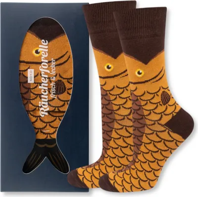 Produktbild von Herren-Socken lustige Socken FISCH Raucherforelle, Gr. 40-45 von SOXO, Ein Geschenk für einen Mann zum Geburtstag