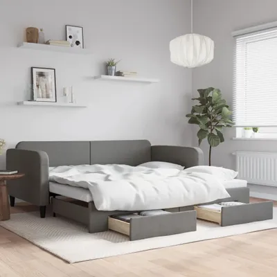 Produktbild von Tagesbett Ausziehbar mit Schubladen Dunkelgrau 100x200 cm Stoff