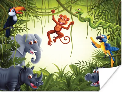 Produktbild von MuchoWow® Poster Illustration - Wildlife - Dschungel - Jungen - Baby - Mädchen 40x30 cm - Plakate für die Wände - Poster Wohnzimmer
