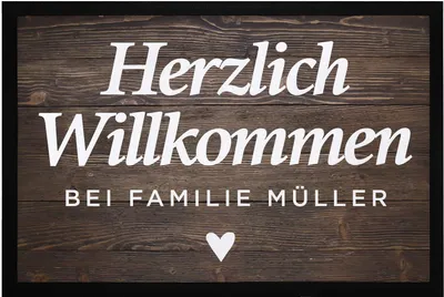 Produktbild von Fußmatte Herzlich Willkommen bei Familie Wunschname personalisierte Türmatte Holzoptik rutschfest & waschbar SpecialMe® weiß 60x40cm