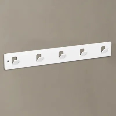 Produktbild von doporro Garderobenleiste mit 5 Haken, Wandgarderobe mit Garderobenhaken, Kleiderhaken Wand, Hakenleiste, selbstklebend oder zum Bohren, Weiß, Stalo-14