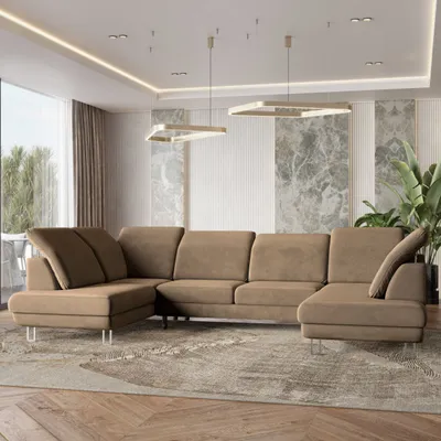 Zdjęcie produktu dla Masseno Narożnik TERAMO z funkcją spania i pojemnikiem na pościel Kształt U, Rozkładana sofa, Rogówka - Beżowy, MONOLITH 09