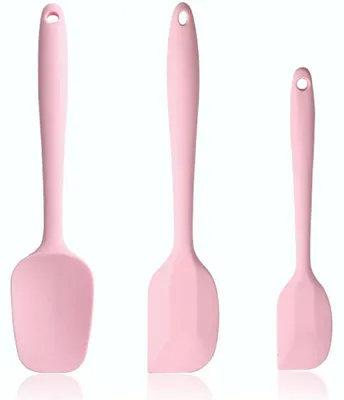 Image de Jeu de 3 spatules en silicone rose, résistantes à la chaleur et antiadhésives
