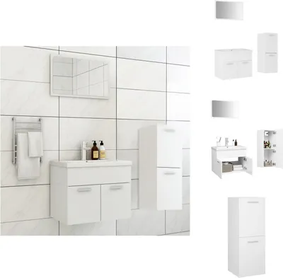 Produktbild von vidaXL Badmöbel-Set Weiß Holzwerkstoff -  Badezimmermöbel-Sets