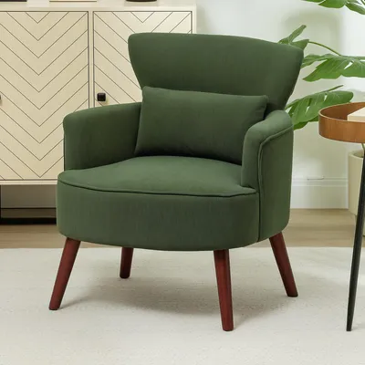Produktbild von SUGIFT Polstersessel Flügelrücken Grün, Akzentsessel Lendenkissen Polyester, Wohnzimmersessel Eukalyptusrahmen | 69,5 x 69 x 78 cm | S-Feder Komfort