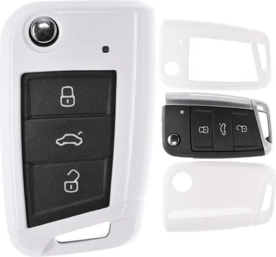 Produktbild von Auto Schlüssel Kunststoff Hülle ABS Plastik Schutz Cover Weiß kompatibel mit VW Golf 7 Polo Seat Leon Skoda Superb Octavia Klappschlüssel