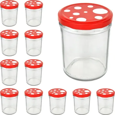 Produktbild von 12er Set Sturzglas 435 ml To 82 Fliegenpilz Deckel rot weiß gepunktet Marmelade Einmachen Einweck