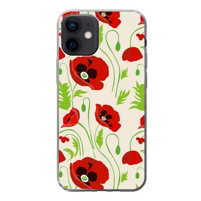 Produktbild von MuchoWow® Handyhülle Schutzhülle Hülle für iPhone 12 Blumen - Mohn - Muster Silikon Softcase Handy Hülle - Schutzhülle