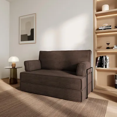 Produktbild von Masseno Schaumstoffsofa LADIA mit Schlaffunktion, Schlafsofa, Wohnzimmersofa, Couch, Sofa, Bettsofa, Kordstoff – Braun POSO 06