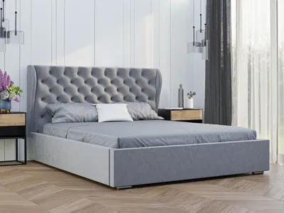 Obrázok produktu pre GRAINGOLD Čalúnená posteľ 180x200 Florencia - Podstavec pod posteľ a lamelový rošt - Čelo postele Chesterfield - Sivá (Magic velvet 17)