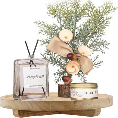 Imagen del producto de Bandeja de madera redonda - Plato decorativo - Ideal para presentar velas - Acabado con textura de madera rústica - Diámetro de 25 cm - Madera natural