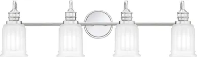Produktbild von Badleuchte Metall Glas G9 IP44 81,3 cm breit Chrom poliert Weiß 4-flammig länglich warmweiß 3000 K 1200 lm