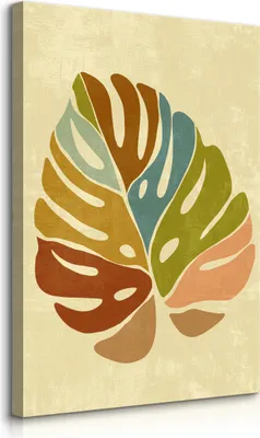 Produktbild von Muralo Leinwandbild Canvas für Esszimmer buntes BLATT tropische Pflanze Boho Br. 40cm x Hö. 50cm
