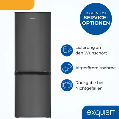 Produktbild von Exquisit Kühl-Gefrierkombination, 173 Liter Gesamtnutzinhalt, Standgerät, LED-Beleuchtung, 4-Sterne-Gefrieren, kompakt, KGC5232-60-E-040C inoxlook-az