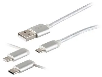 Image de Câble de charge USB 3en1 Micro B/Type C/8 broches mâle 1m