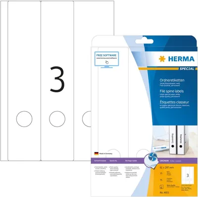 Produktbild von Ordneretiketten weiß 61x297mm Special A4 Inkjet 75 Stück Packung mit 32 Stück