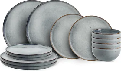 Imagen del producto de Conjunto de vajilla ONA Duna Blue, para 4 personas, de 12 piezas: 4 platos principales, 4 platos para el desayuno y 4 cuencos