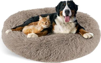 Produktbild von Hundebett, Kissen, Tierbett, Katzenbett, waschbar, rund, Hundekissen, weiches Hundebank für kleine, mittelgroße und große Katzen Hunde, Durchmesser 76 cm, Beige