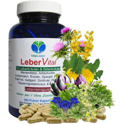 Produktbild von Leber Vital 12 Kräuter & Bitterstoffe 180 Pulver Kapseln NATUR pur OHNE Zusatzstoffe