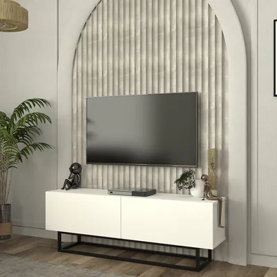 Produktbild von TV-Lowboard 'Nolven' mit 2 Klapptüren kurzes Gestell 135 x 32 x 47 cm Weiß