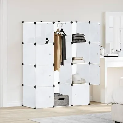 Imagen del producto de Armario modular con 9 compartimentos, dimensiones 109x36,5x143 cm, color blanco. Muebles, armarios, armarios roperos - 240498