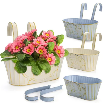 Produktbild von Set aus 4 hängenden Blumentöpfen aus Metall für Balkon und Garten