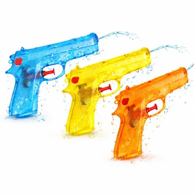 Produktbild von 3x Wasserpistolen Set 12 cm für Kinder & Erwachsene - mit hoher Reichweite - Wasserspritzpistole Spritzpistole klein mini für Kinder