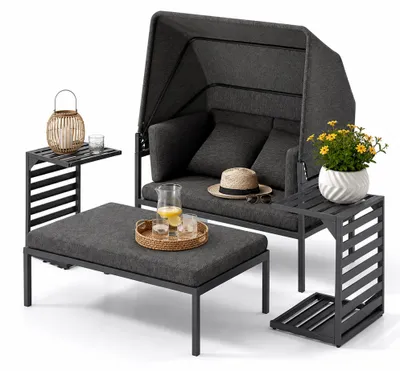 Zdjęcie produktu dla Mucola leżak ogrodowy aluminiowy leżak z baldachimem odporny na warunki atmosferyczne leżak plażowy leżak meble ogrodowe sofa leżak leżak zewnętrzny