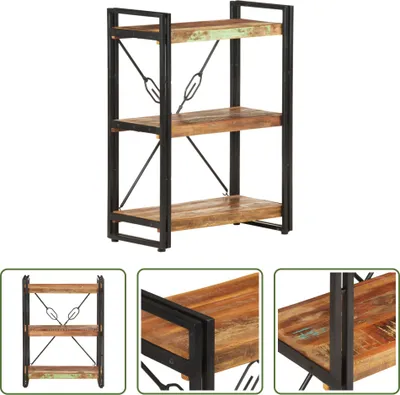 Productafbeelding van De Living Store boekenkast met 3 vakken, afmetingen 60x30x80 cm, gemaakt van massief gerecycled hout