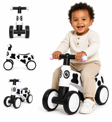 Image de Vélo d'équilibre à 4 roues (1 à 3 ans) – Vélo d'équilibre pour enfants avec guidon à LED, roues en EVA et stabilité renforcée – Vélo d'équilibre pour tout-petits – Blanc