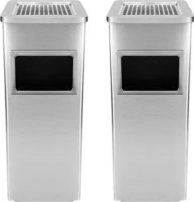 Produktbild von 2er Standaschenbecher mit Mülleimer, Stahl, 60cm, 35L, entnehmbarer Aschenbecher, Inneneimer, Ascher Silber