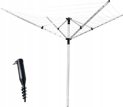 A rotary clothesline and a ground screw mount.