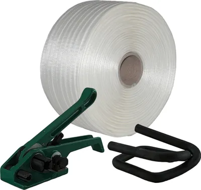 Produktbild von 19 mm Textil gewebt Umreifung Set Umreifungsband Bandspanner Metallklemmen