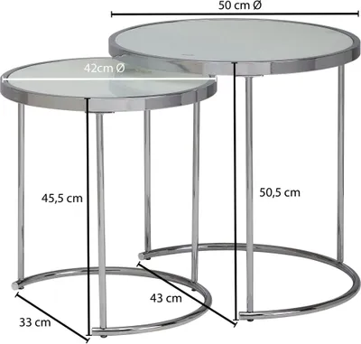 Produktbild von WOHNLING Design Beistelltisch Rund Ø 50/42 cm - 2 teilig Weiß Silber mit Glasplatte Wohnzimmertisch 2er Set Satztisch Milchglas Couchtisch